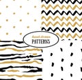 Set of abstract seamless patterns in gold, white and black Royalty Free Stock Photo