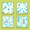 Set Abstract seamless patterns in postmodern Memphis Style blue green on White Royalty Free Stock Photo