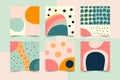 Set abstract shapes backgrounds in naive doodle style. Contemporary art promotion square templates for social media