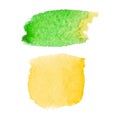 Set of abstract stains. Green and yellow colors. Bright creative backdrop. Watercolor texture with brush strokes. Spots isolated Royalty Free Stock Photo