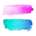 Set of abstract stains. Pink and blue colors. Bright creative horizontal backdrop. Watercolor texture with brush strokes.