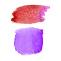 Set of abstract stains. Red and purple colors. Bright creative backdrop. Watercolor texture with brush strokes. Spots isolated Royalty Free Stock Photo