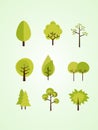 Collection set flat icons tree, pine, oak, spruce, fir, garden bush isolated on white - vector - Vector Royalty Free Stock Photo