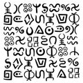 A set of abstract symbols of African tribes. Vector doodles of ancient ethnic traditional symbols.