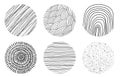 Set of abstract textured circles. Hand drawn doodle shapes. Spots, drops, curves, Lines. Contemporary trendy design elements for Royalty Free Stock Photo