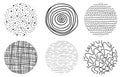 Set of abstract textured circles. Hand drawn doodle shapes. Spots, drops, curves, Lines. Contemporary trendy design elements for Royalty Free Stock Photo