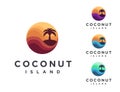 Set of abstract travel logo with coconut tree, island and sea wave icon vector Royalty Free Stock Photo