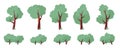 Set of abstract trees and bushes of various shapes. Cartoon tree shape vector illustration in flat style.