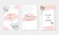 Set of abstract universal templates with watercolor stains and strokes and herb branches. Royalty Free Stock Photo
