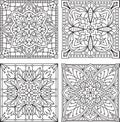 Set of 4 abstract vector black square lace designs in mono line