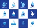 Set of abstract water drop shape blue vector icons