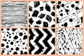 Abstract watercolor vector seamless pattern. Zigzag, stripes, blots, stains fashion textile print in black white colors Royalty Free Stock Photo