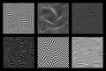 Set of abstract wavy twisted distorted line dots squares binary code black and white textures