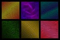 Set of abstract wavy twisted distorted line dots squares grid binary code gradient colored textures