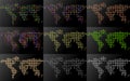 Set of abstract world maps with dots on black background Royalty Free Stock Photo