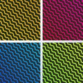 Set of abstract yellow, blue, pink and green diagonal wave lines pattern with shadow on black background and texture Royalty Free Stock Photo