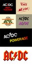 Set of AC/DC band 1970`s era vector logos.