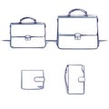 Set of accessories for a businessman: a suitcase, pocketbook, notecase, purse, wallet.
