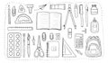A set of accessories for school and office. A line art of stationery isolated on a white background. illustration