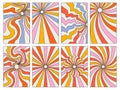 set acid wave rainbow line backgrounds in 1970s 1960s hippie style. carnival wallpaper patterns retro vintage 70s 60s
