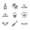 Set Acorn, Paddle, Kayak, Hockey jersey, Deer antlers, Canadian ranger hat, Ice hockey sticks and Bottle of maple syrup