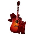 Set of acoustic guitar, cowboy boots and cowboy hat isolated on white background. EPS10 vector illustration Royalty Free Stock Photo