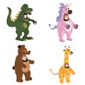 Set Actors in animal Bear, Giraffe, Dinosaur, Unicorn costume. Theme party, Birthday kid, children animator, entertainer