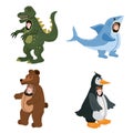 Set Actors in animal Dinosaur, Shark, Bear, Penguin costume. Theme party, Birthday kid, children animator, entertainer