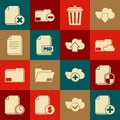 Set Add new file, Document protection concept, Cloud storage text document folder, Trash can, PSD, Delete and upload Royalty Free Stock Photo
