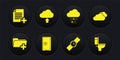 Set Add new folder, Cloud, Safe, Wrist watch, with snow and rain and upload icon. Vector