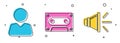 Set Add to friend, Retro audio cassette tape and Speaker volume icon. Vector Royalty Free Stock Photo