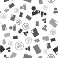 Set Add to friend, Smart Tv, Document folder and Wi-Fi wireless internet network on seamless pattern. Vector