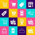 Set Add to Shopping basket, Remove shopping, cart, Label template price tag, Price with New, and Mobile and icon. Vector Royalty Free Stock Photo