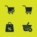 Set Add to Shopping cart, Remove shopping basket, bag with percent and icon. Vector Royalty Free Stock Photo