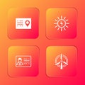 Set Address book, Solar energy panel, Identification badge and Rotating wind turbine icon. Vector Royalty Free Stock Photo
