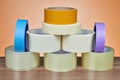 Set of adhesive tape is stacked in form of pyramid. Royalty Free Stock Photo