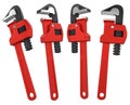 Set of adjustable pipe wrenchs, spanner or plumbing tool isolated on white Royalty Free Stock Photo