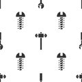 Set Adjustable wrench, Sledgehammer and Metallic screw on seamless pattern. Vector Royalty Free Stock Photo