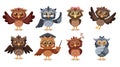 Set Of Adorable Cartoon Owl Characters Featuring Charming, Wide-eyed Owlets In Various Poses And Expressions Royalty Free Stock Photo