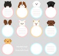 Set of adorable dogs\' faces with front paws holding a circle note flat colored Royalty Free Stock Photo