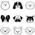 Set of adorable dogs faces with only outlines