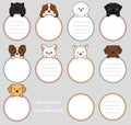 Set of adorable dogs\' faces with outlines with front paws holding a circle note