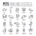 Set of adorable pets thin line icons, pictograms.