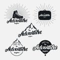 Set of the adventure begins hand written lettering phrase.