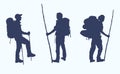 Set of 3 Adventure Travelers Silhouettes Royalty Free Stock Photo