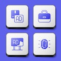 Set Advertising, Briefcase, and Diamond icon. White square button. Vector Royalty Free Stock Photo
