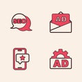 Set Advertising, SEO optimization, and Mobile with review rating icon. Vector Royalty Free Stock Photo
