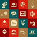 Set Advertising, SEO optimization, Target, Customer product rating, Chess and icon. Vector Royalty Free Stock Photo