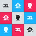 Set Advertising, SEO optimization and Target icon. Vector Royalty Free Stock Photo