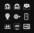 Set Advertising, SEO optimization, Target and icon. Vector